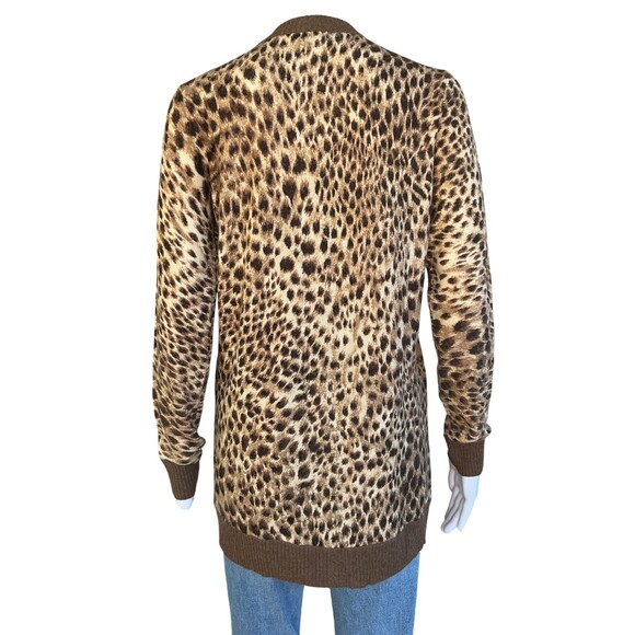 J. Mclaughlin Cashmere Cardigan Sweater Womens sz S Leopard Animal Print V-Neck - Picture 6 of 11